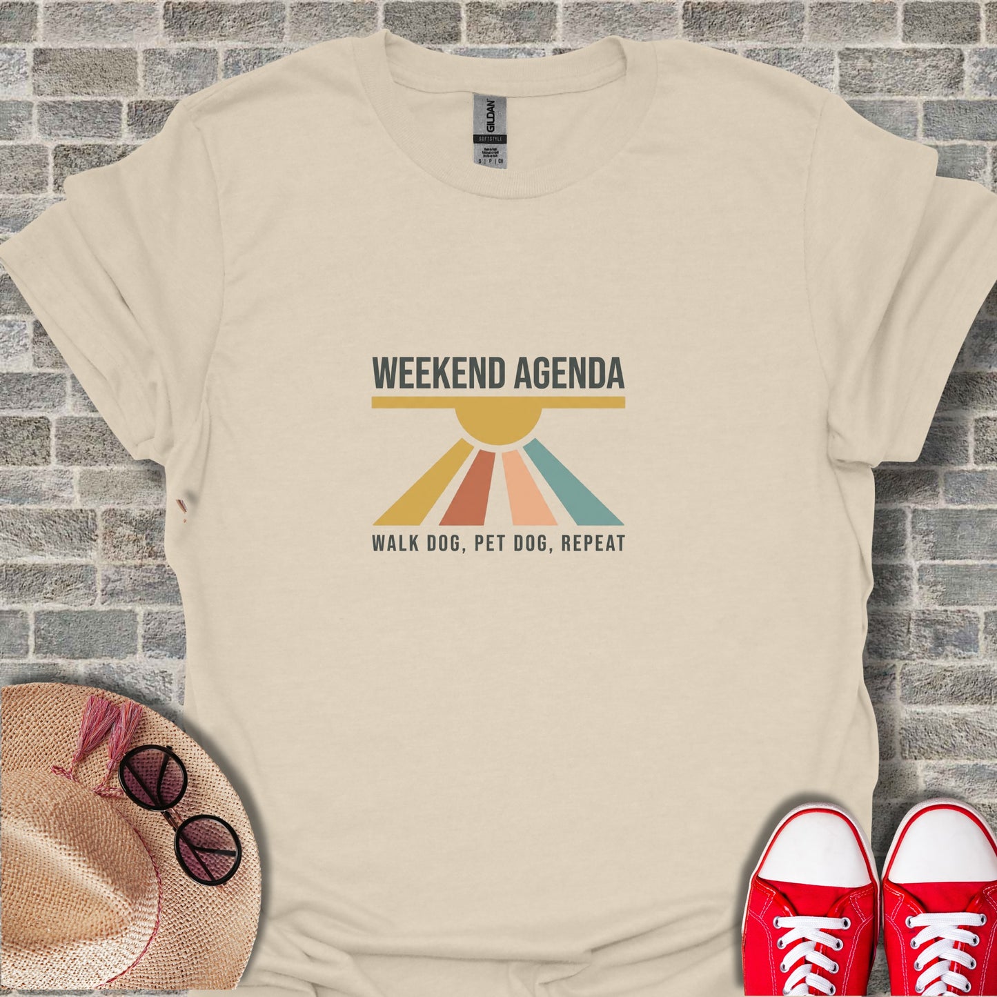 Weekend Agenda Walk Dog Pet Dog Repeat T-shirt