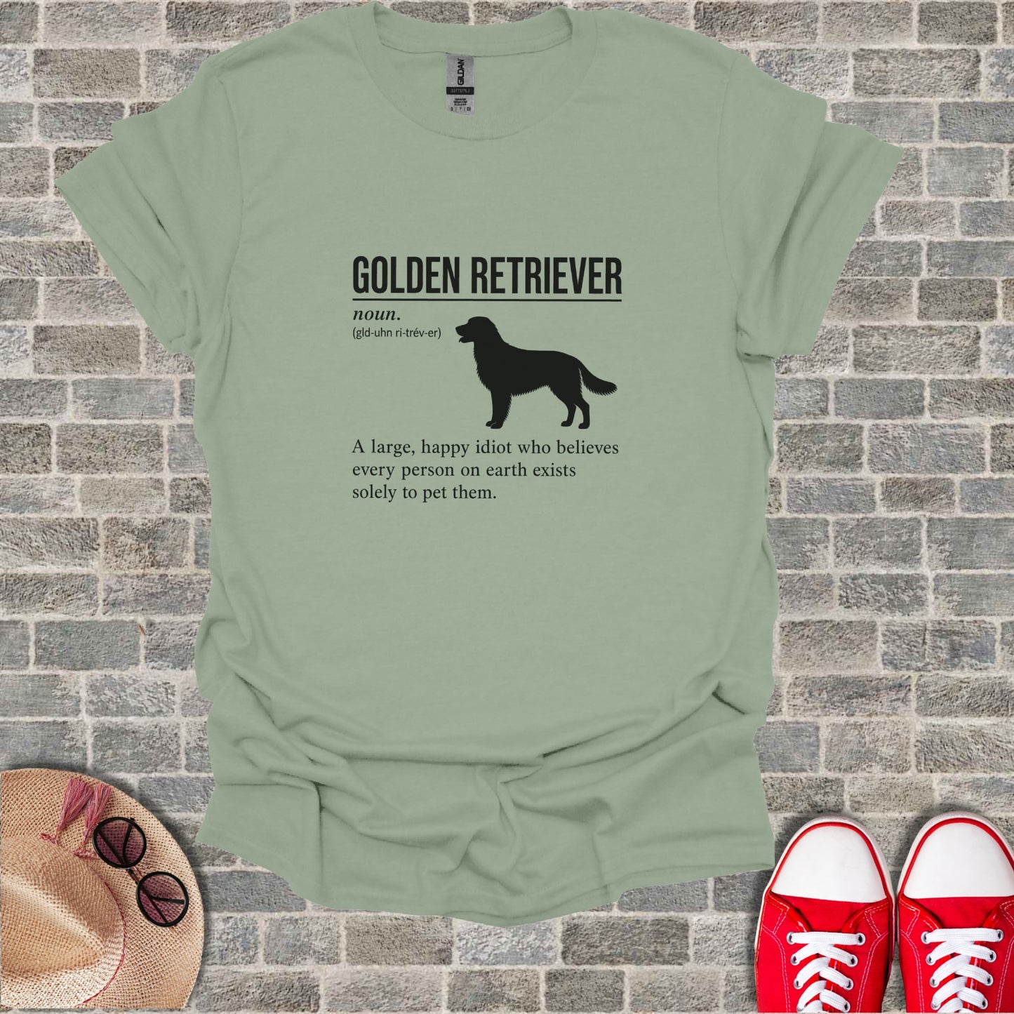 Golden Retriever t-shirt with silhouette and humorous definition.