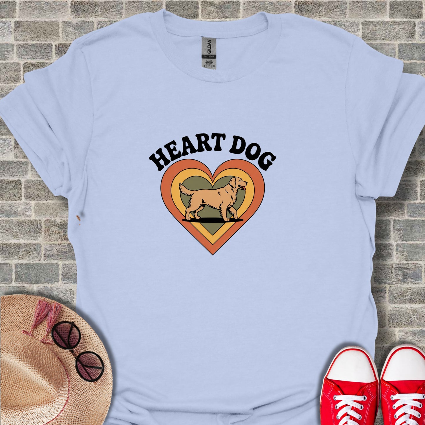 Heart Dog Retro Style T-Shirt Design