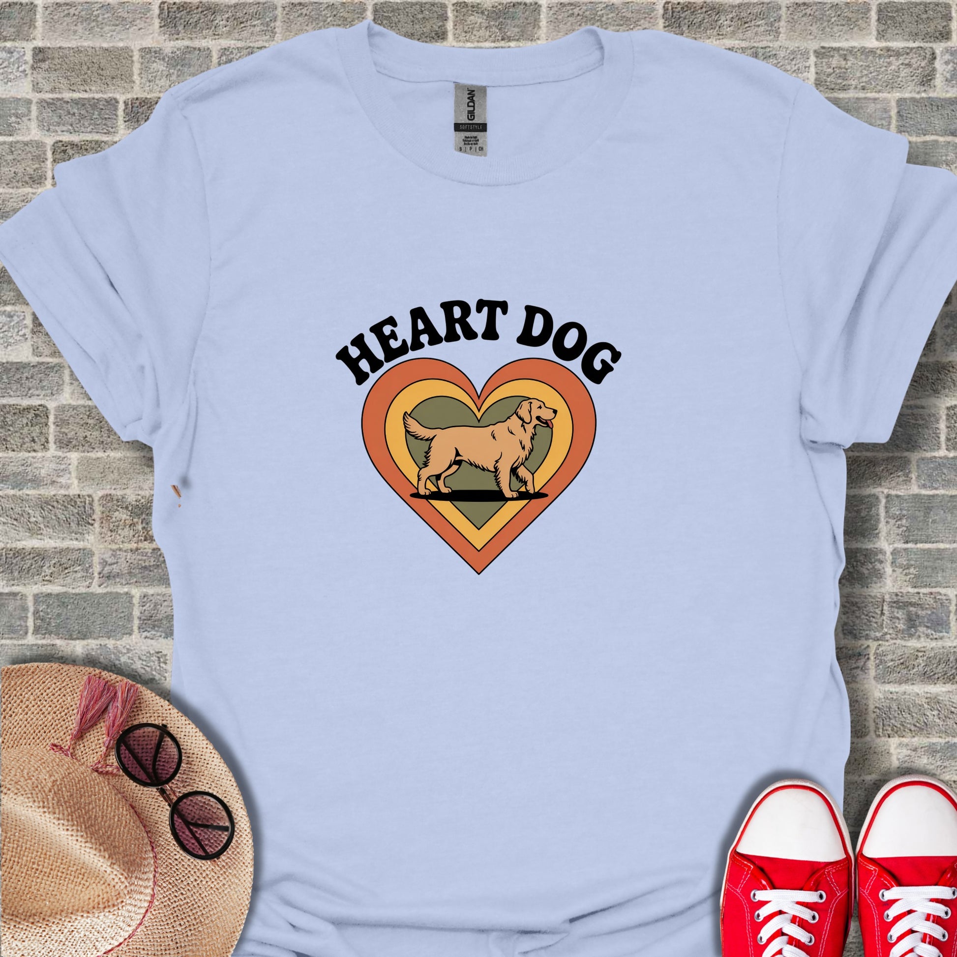 Heart Dog Retro Style T-Shirt Design