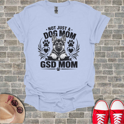 Light blue t-shirt with black text and German Shepherd puppy graphic.