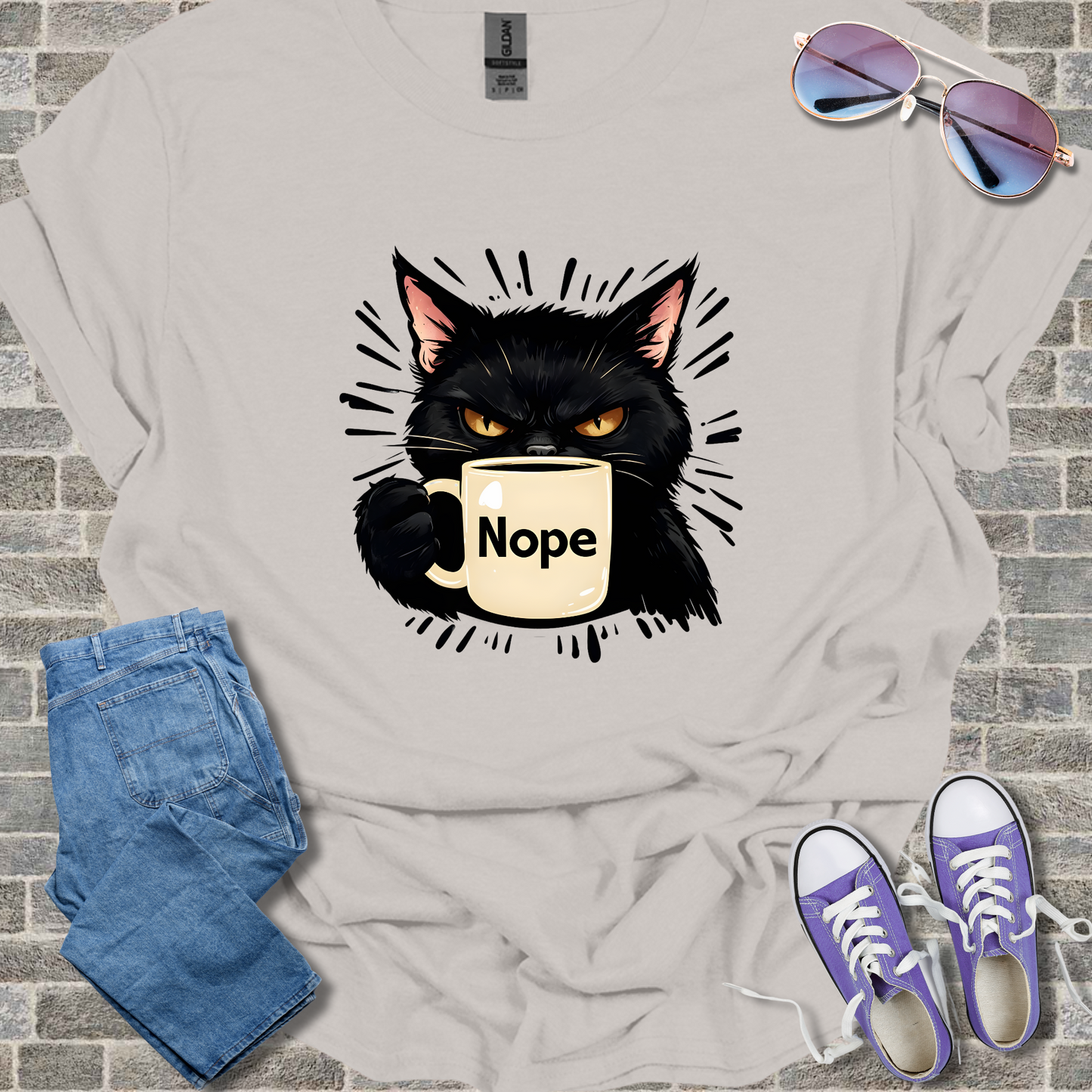 Nope Cat Unisex Softstyle T-Shirt