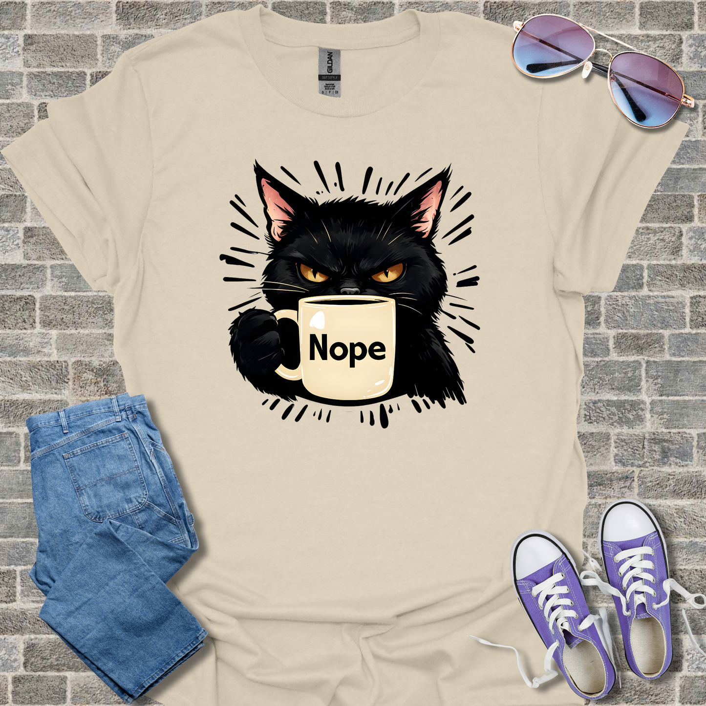 Nope Cat Unisex Softstyle T-Shirt