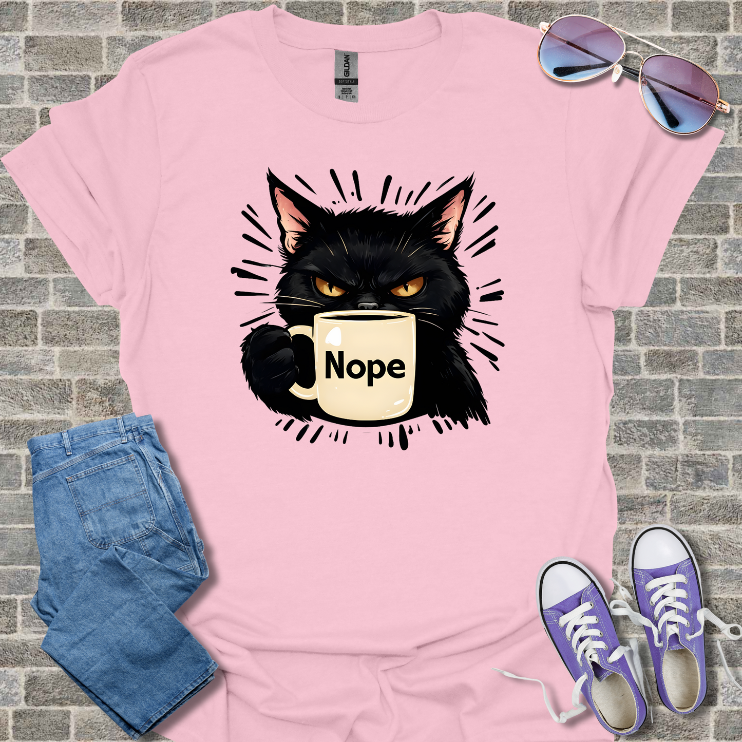 Nope Cat Unisex Softstyle T-Shirt