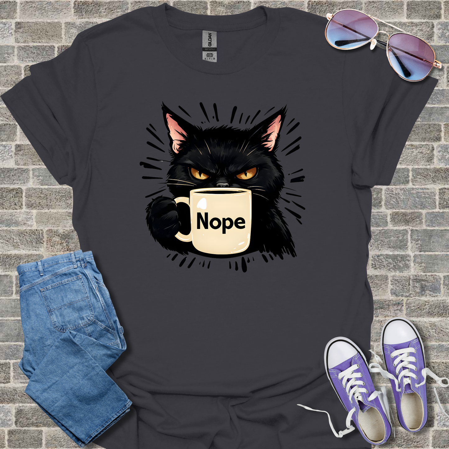 Nope Cat Unisex Softstyle T-Shirt