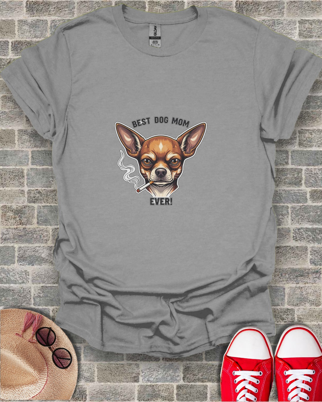 Best Dog Mom Ever Smoking Chihuahua Graphic Shirt