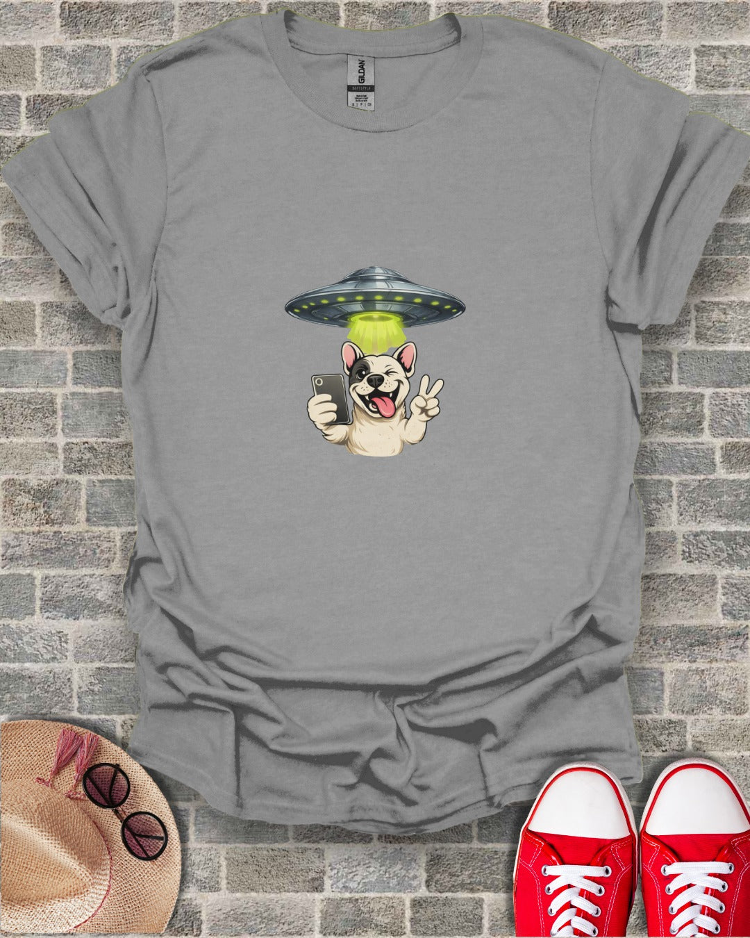 Funny Bulldog UFO Selfie Tee for Dog Lovers Shirt