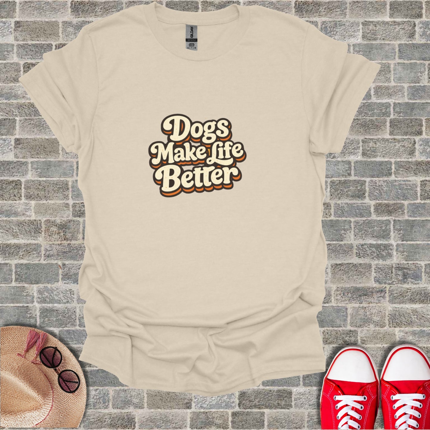Cute Retro Cream Dogs Make life Better Graphic product type