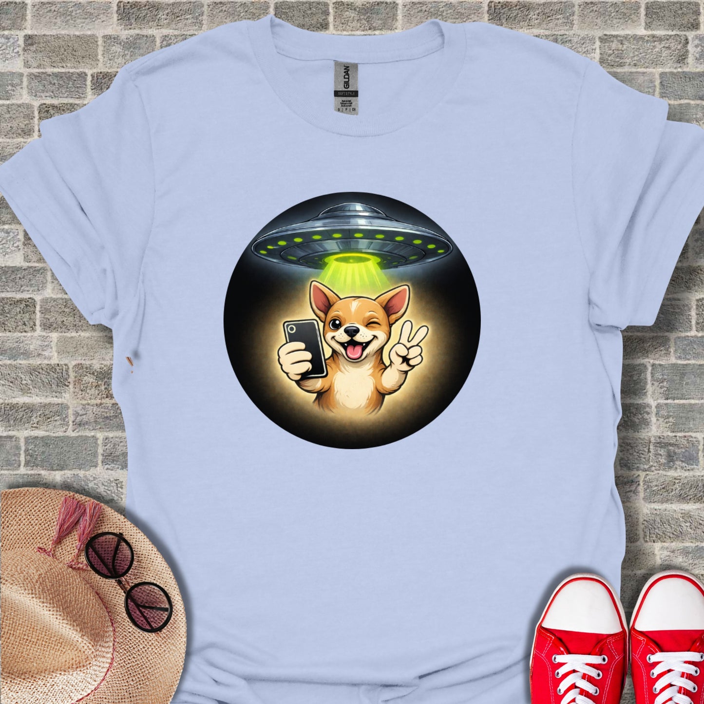 Alien Abduction Selfie with Cute Dog T-shirt