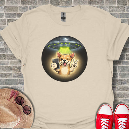 Alien Spaceship Beaming Up Selfie Dog T-shirt