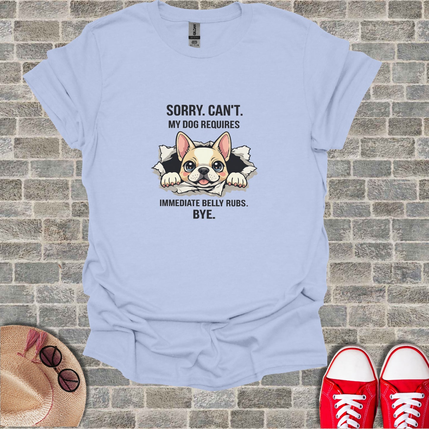 Sorry Can't My Dog Requires Immediate Belly Rubs Bye product type
Dog French Bulldog Puppy Cute Dog Pet Lover Funny Quote Belly Rubs Animal Graphic Dog Saying Canine Design Humor Shirt Adorable Puppy Dog Mom Dog Dad Gift Idea Animal Lover Cute Cartoon Pet Humor Frenchie Happy Dog