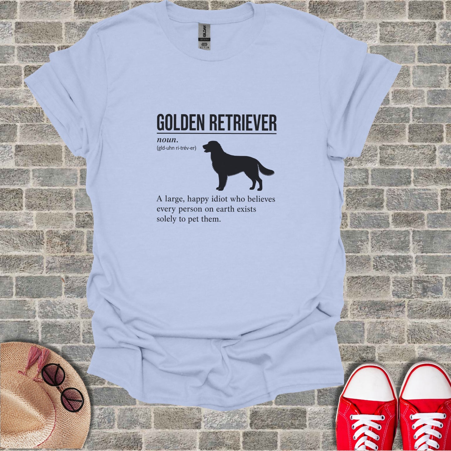 Light blue t-shirt with Golden Retriever silhouette and humorous definition.