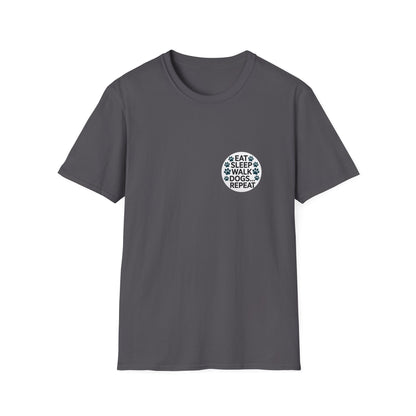 Circular Dog Lover Graphic T-Shirt, Eat Sleep Walk Dogs Repeat Tee, Funny Puppy Paw Print Shirt, Bold Modern Typography Top, Playful Pet