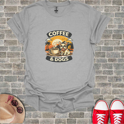 COFFEE & DOGS French Bulldog Sunset Mountains Palms shirt