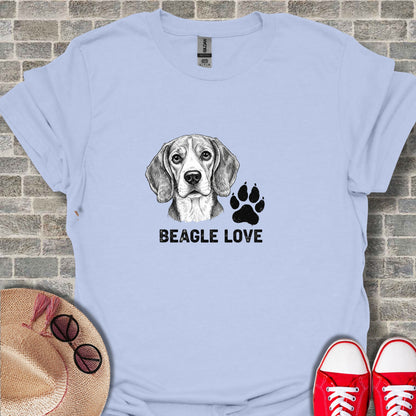 Light blue t-shirt with a Beagle portrait and "BEAGLE LOVE" text.