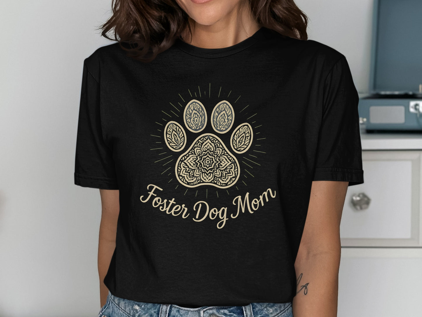 Foster Dog Mom T-Shirt with Intricate Paw Design