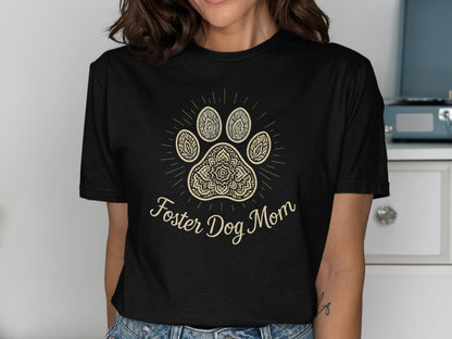 Foster Dog Mom T-Shirt with Intricate Paw Design