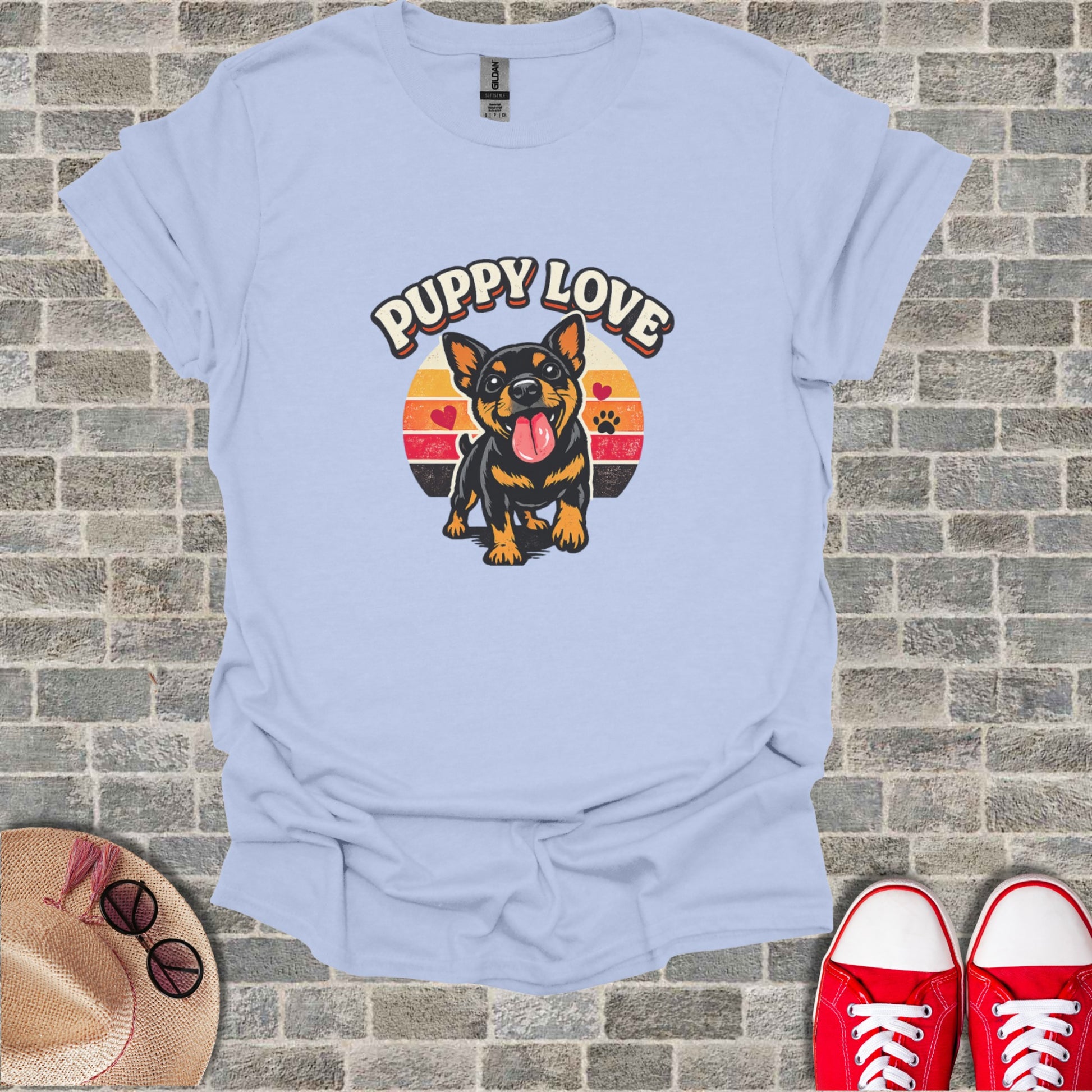 Cute Puppy Love Dog Illustration Retro Sunset product type