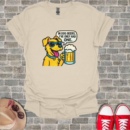Cartoon dog in sunglasses holding a beer mug with text.