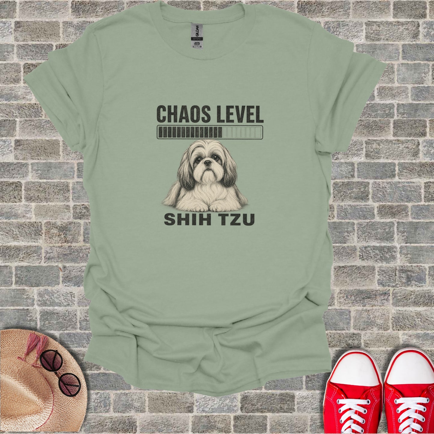 Shih Tzu with "Chaos Level" loading bar and text.
