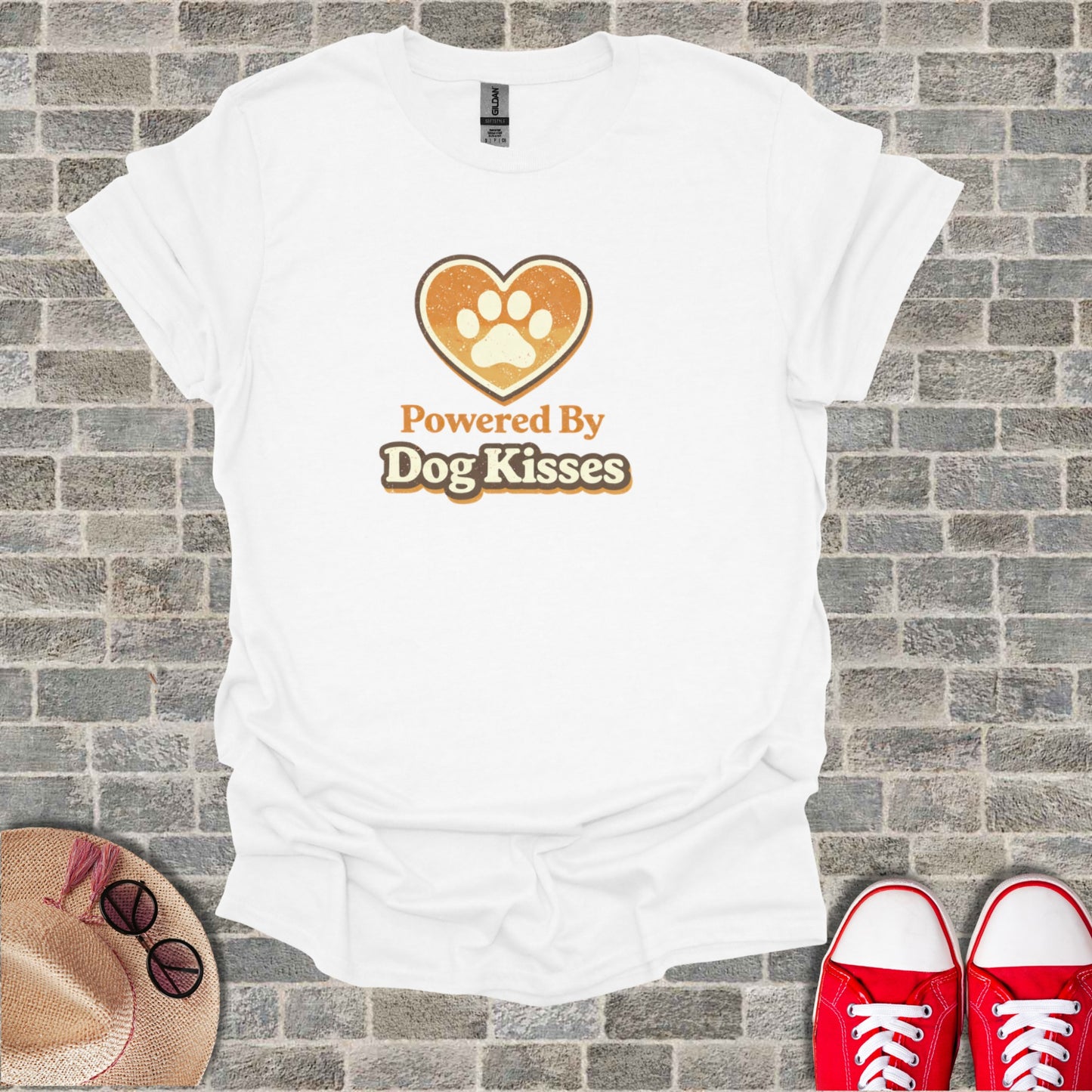 Powered By Dog Kisses Heart Paw Print Design White product type