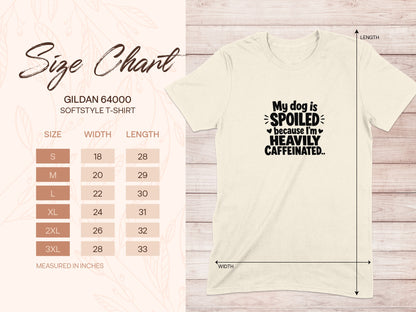 Gildan 64000 softstyle t-shirt size chart with measurements.