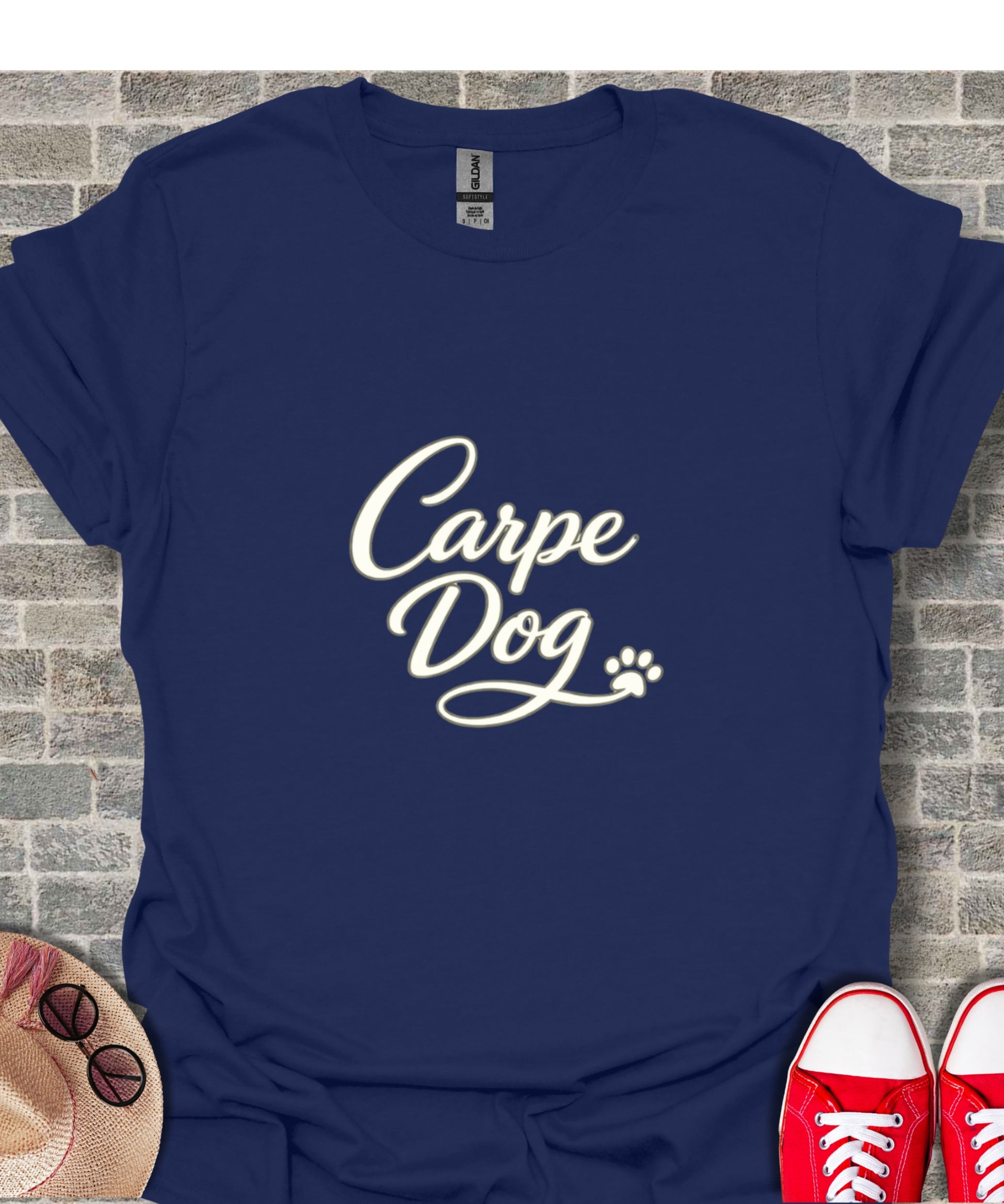 Carpe Dog Paw Print Design Navy Blue T-shirt product type