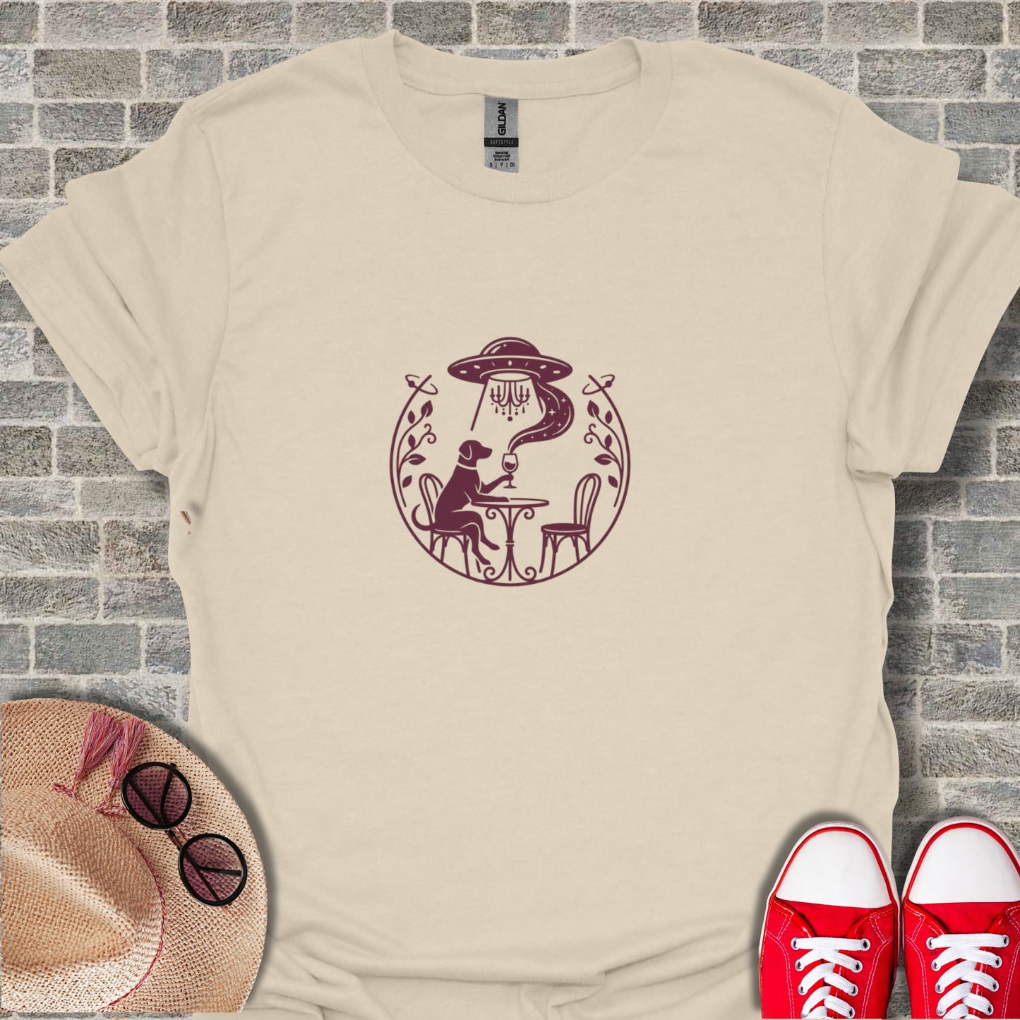UFO Abduction Alien Cafe Dog Unisex T-Shirt