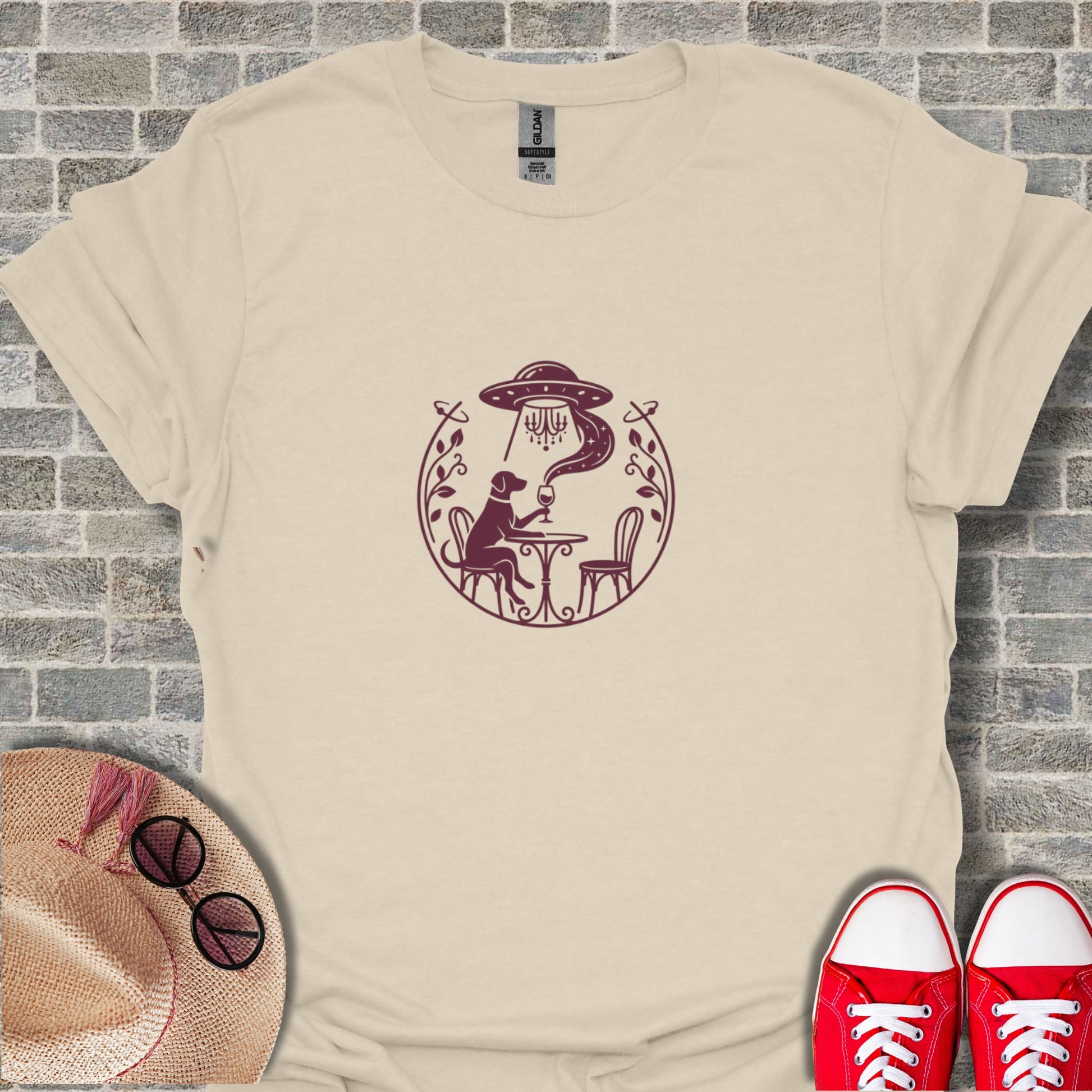 UFO Abduction Alien Cafe Dog Unisex T-Shirt