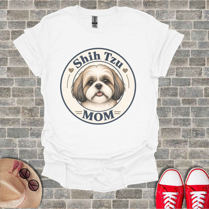 White t-shirt with Shih Tzu dog and "MOM" graphic.