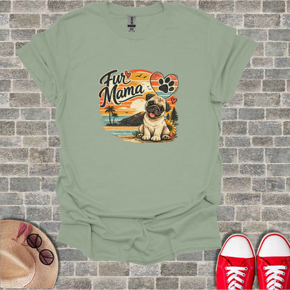Fur Mama Pug Dog Paw Print Heart Sunset Scene T-Shirt product type