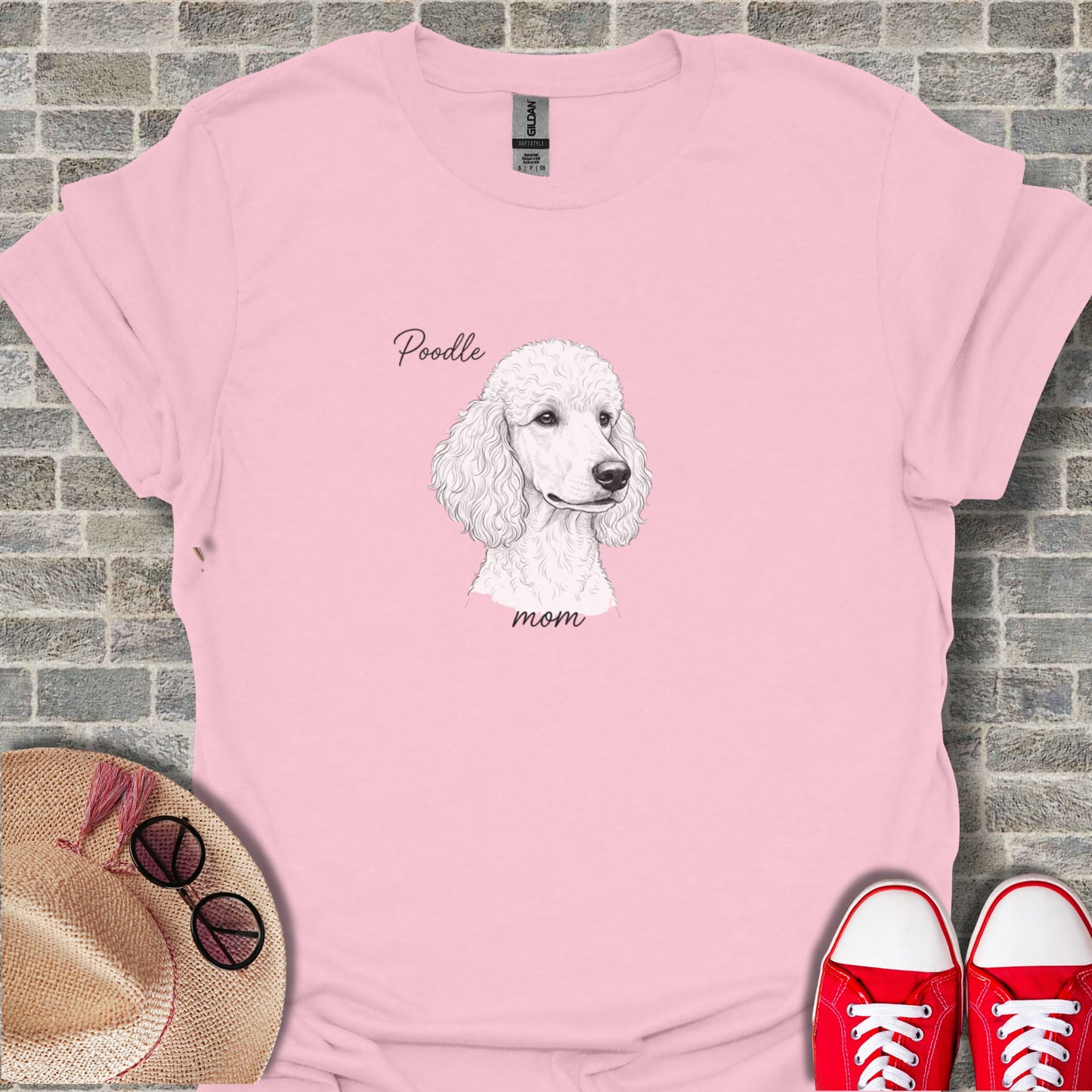 Poodle Mom Illustration Pink Graphic T-shirt