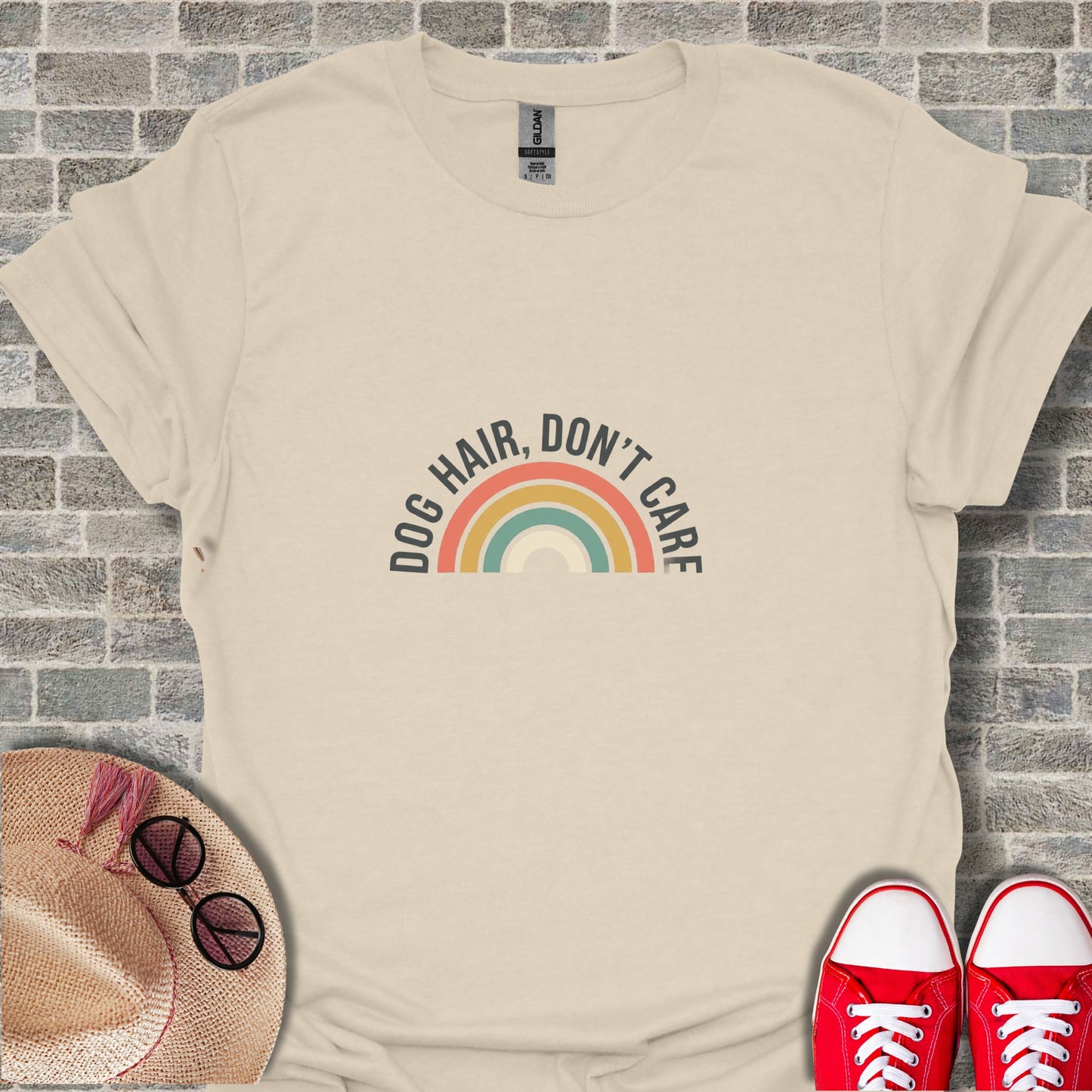 Dog Hair Don't Care Rainbow Graphic T-Shirt