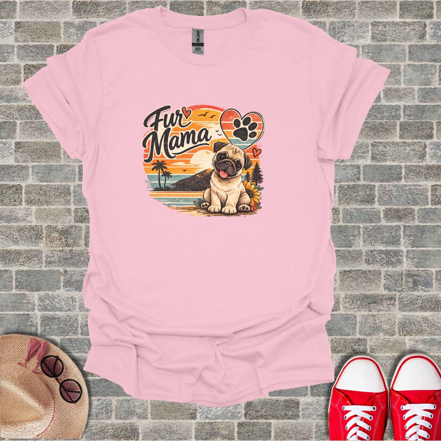 Fur Mama Pug Paw Heart Sunset product type