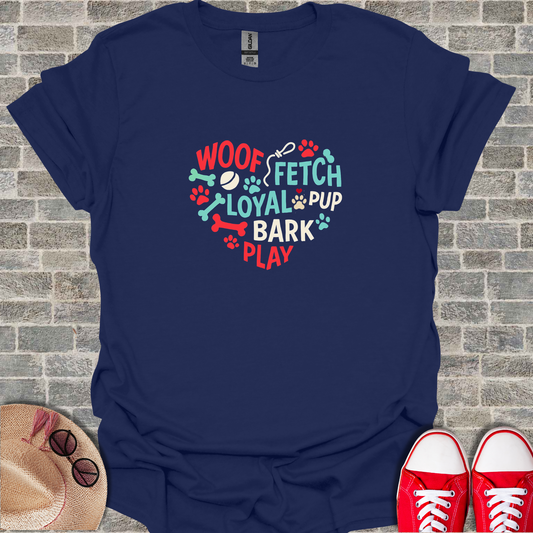 Dog Lover's Unisex T-Shirt - Woof, Fetch, Pup, Bark, Play - Perfect for Pet Owners, Birthdays, Dog Walks, or Casual Wear