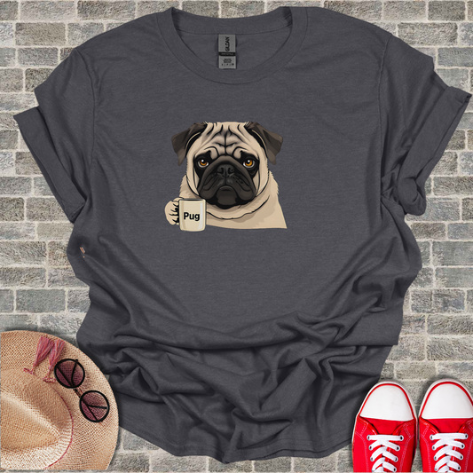 Pug With Coffee Mug Unisex Softstyle T-Shirt