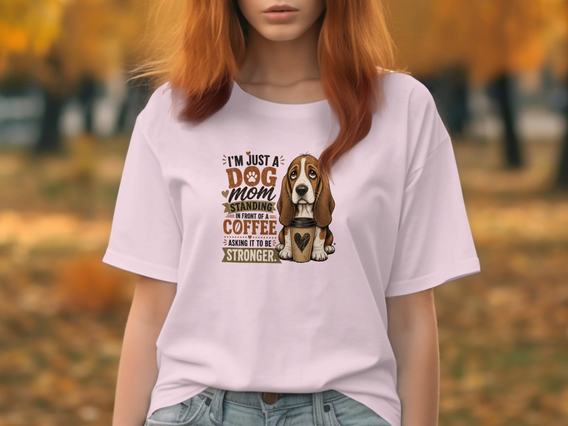 Dog mom with coffee, asking for it to be stronger.