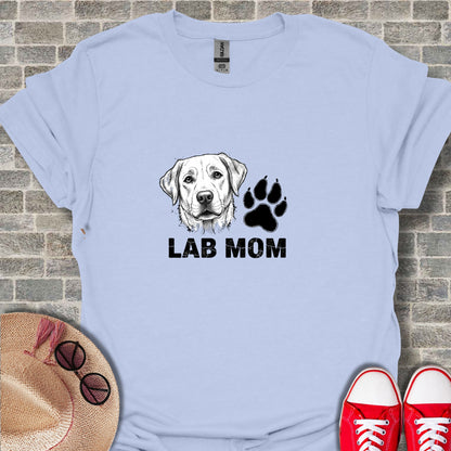 Labrador retriever face and paw print with text "LAB MOM".