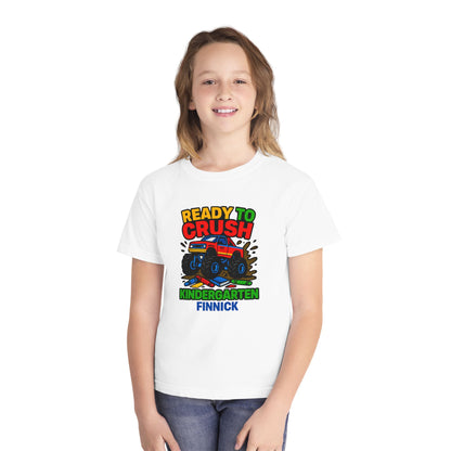 Ready to Crush Kindergarten Youth T-Shirt, Fun Kids Tee, Birthday Gift, Back-to-School Shirt, Monster Truck Design