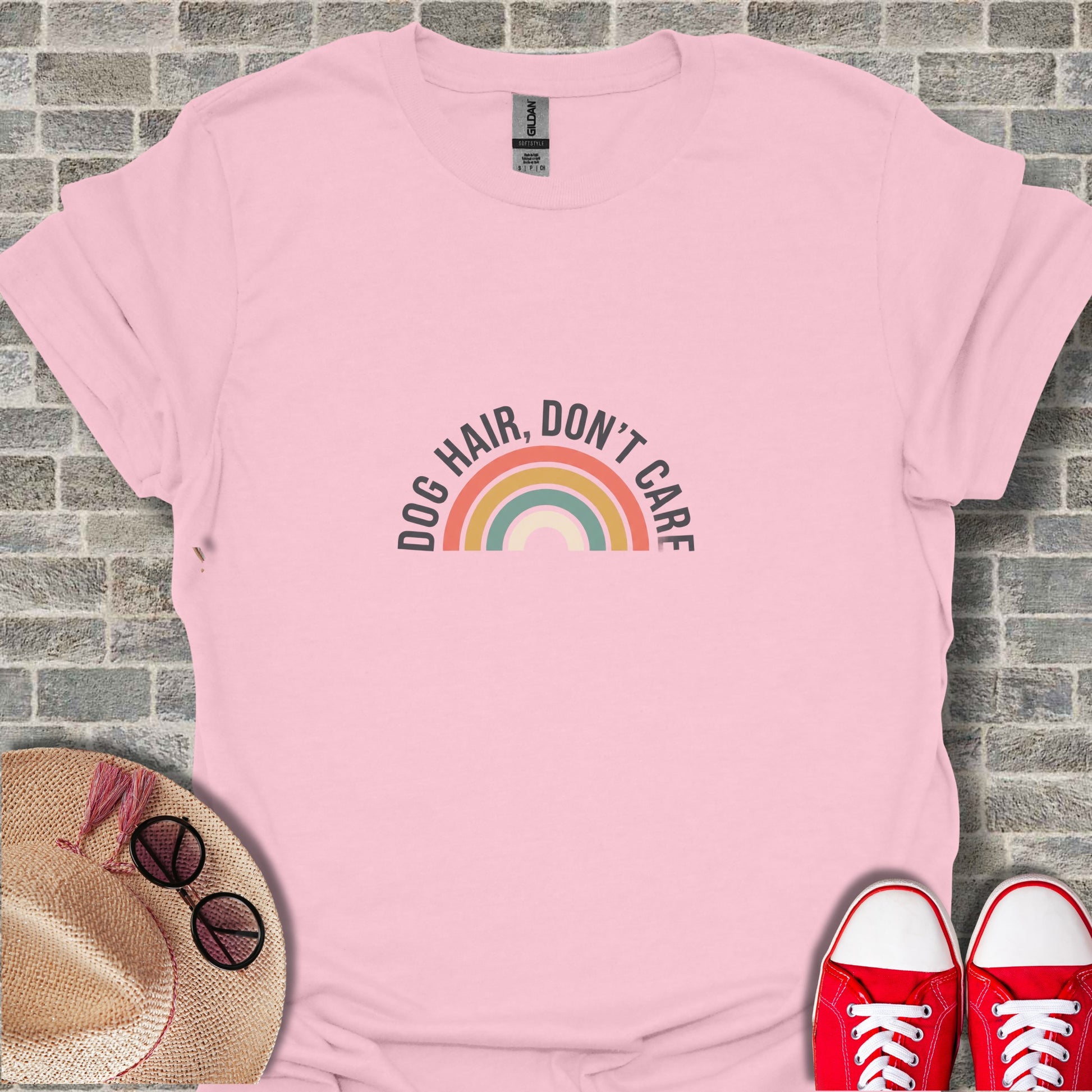 Dog Hair Don't Care Rainbow Graphic T-Shirt