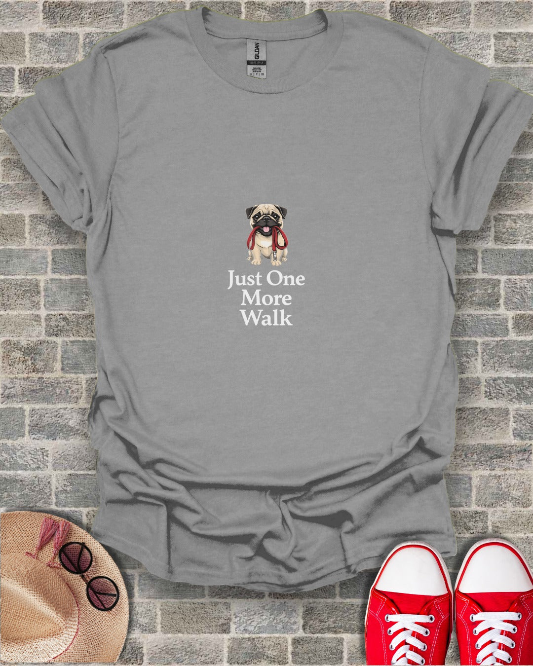 Just One More Walk Cute Pug Graphic T-Shirt