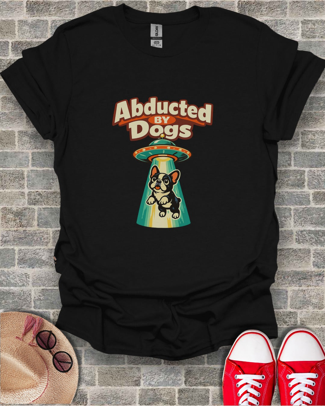 Abducted By Dogs Funny UFO and French Bulldog t-shirt