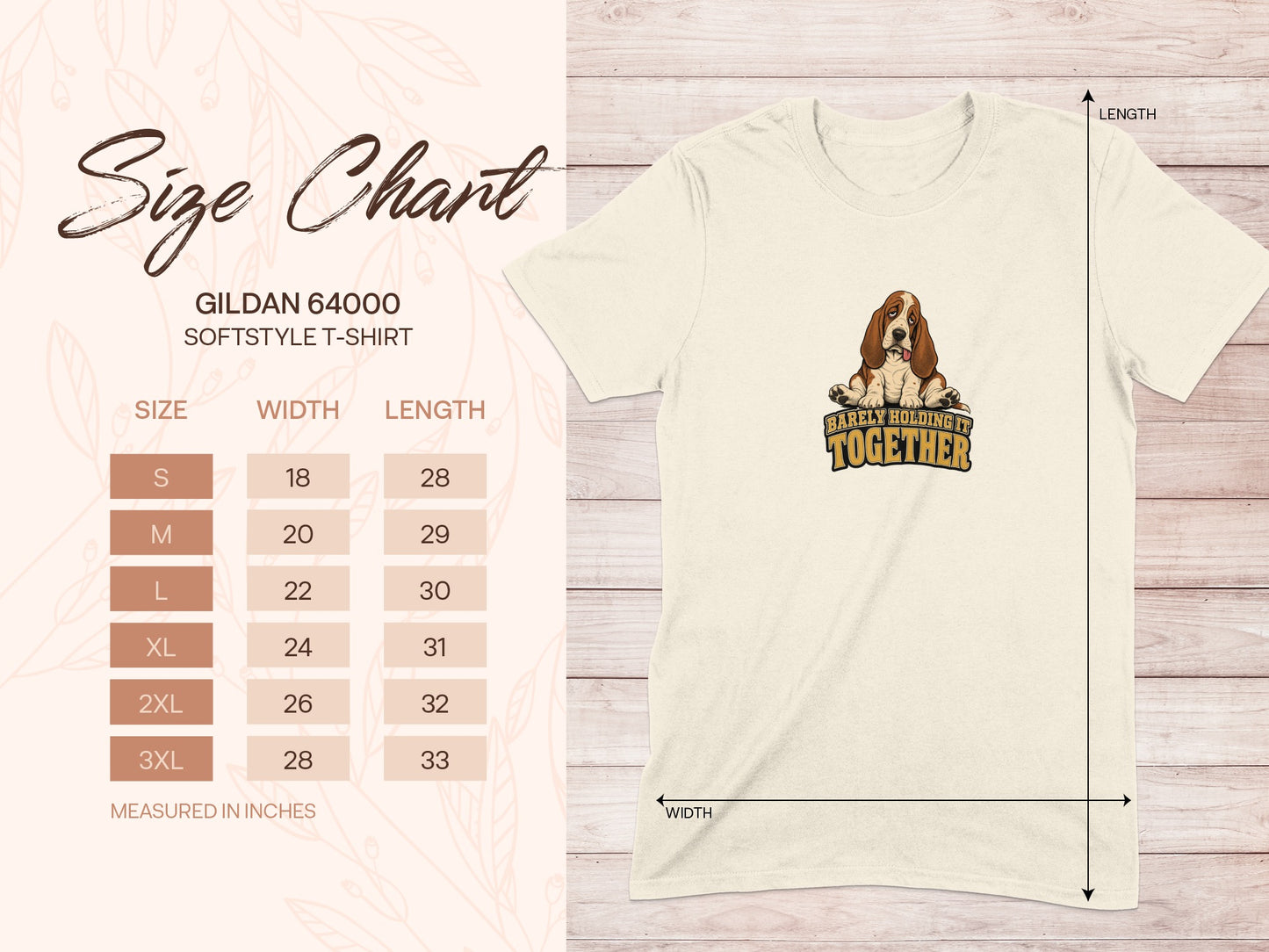Gildan 64000 size chart for a softstyle t-shirt with graphic.