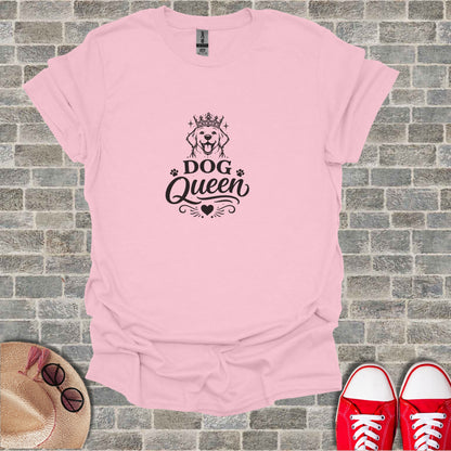 Pink t-shirt with "Dog Queen" text and a crown and dog illustration.