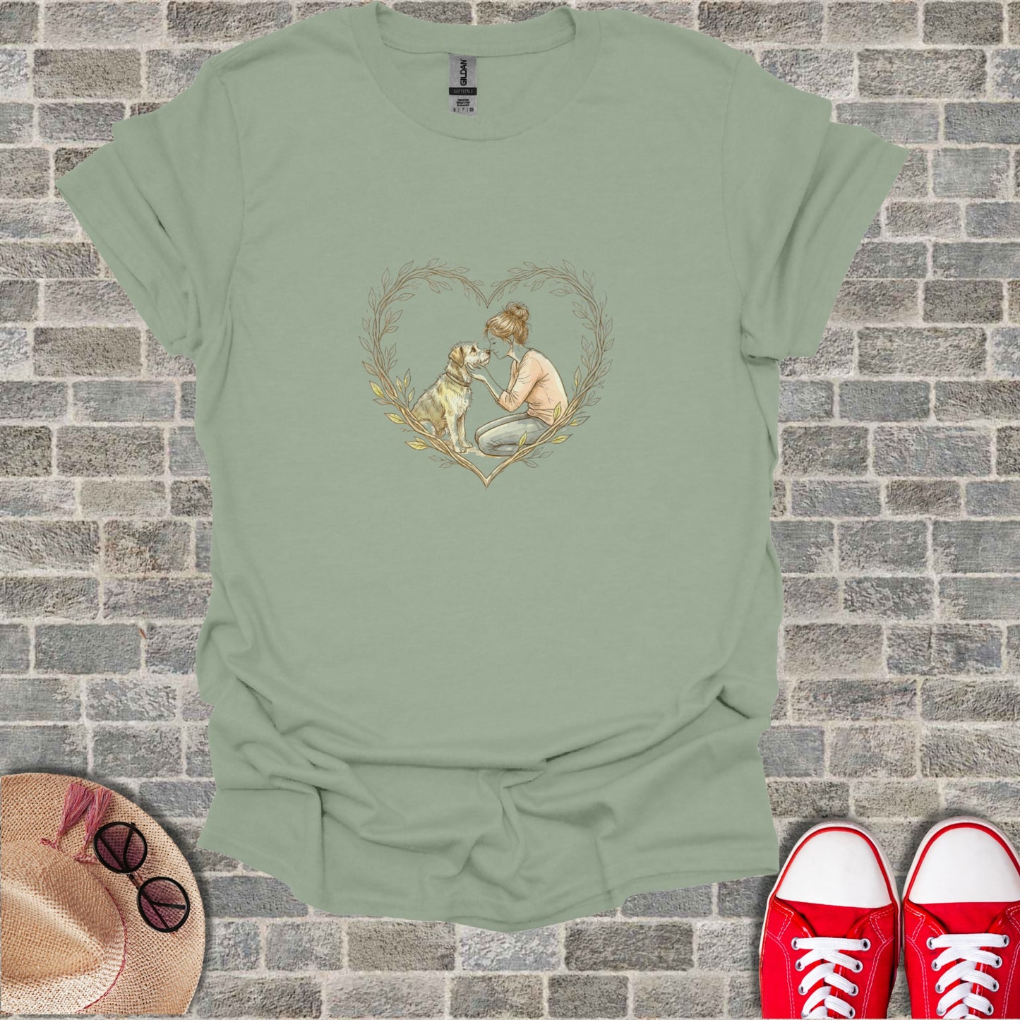 Woman Dog Heart Wreath Design T-Shirt product type