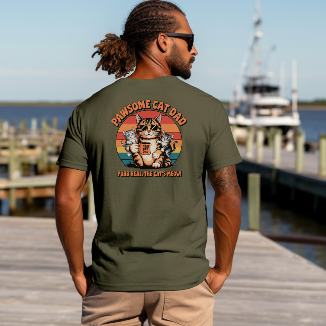 Pawsome Cat Dad Unisex T-Shirt - Purr Real, The Cat's Meow Design