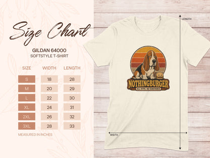 Gildan 64000 size chart for softstyle t-shirts with dog graphic.