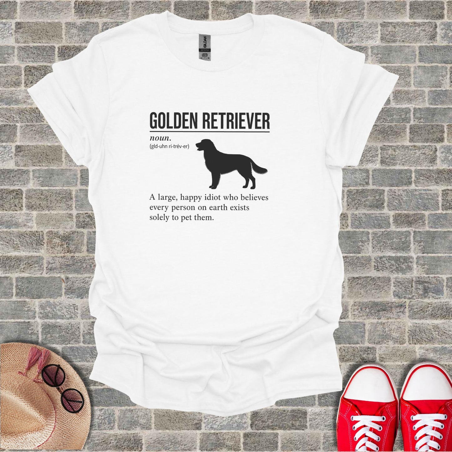 White t-shirt with "Golden Retriever" definition and silhouette.