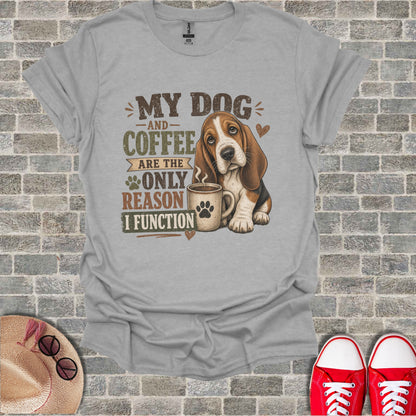 T-shirt with Basset Hound and "My Dog and Coffee" text.