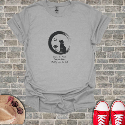 Gray t-shirt with dog silhouette in circle and motivational text.